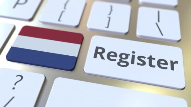 Registra testo e bandiera dei Paesi Bassi sulla tastiera. Servizi online relativi all'animazione 3D — Video Stock