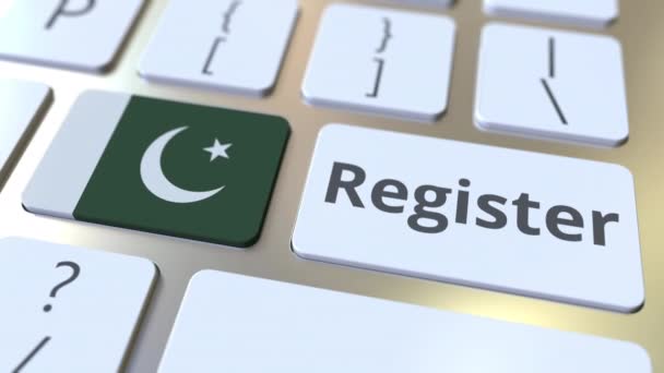 Registrar texto e bandeira do Paquistão no teclado. Serviços online relacionados animação 3D — Vídeo de Stock