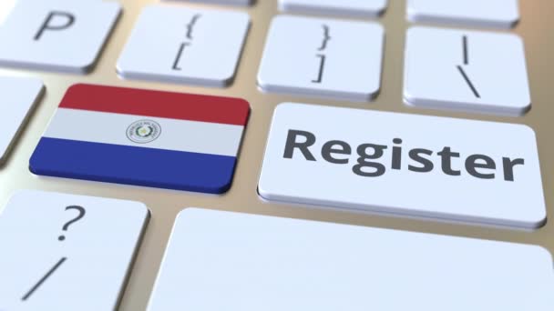 Registreer tekst en vlag van Paraguay op het toetsenbord. Online diensten gerelateerde 3D animatie — Stockvideo