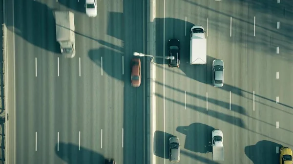 広い忙しい高速道路の空中オーバーヘッドショット — ストック写真