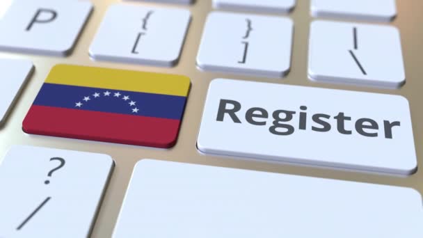 Register text and flag of Venezuela on the keyboard. Online services related 3D animation — Stock Video