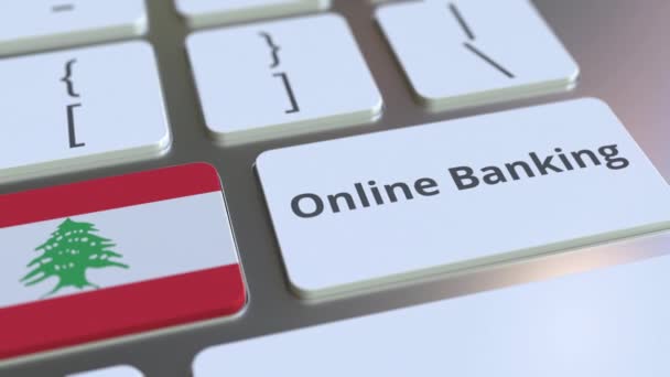 Online Banking κείμενο και σημαία του Λιβάνου στο πληκτρολόγιο. Διαδίκτυο χρηματοδότηση σχετική εννοιολογική 3D animation — Αρχείο Βίντεο