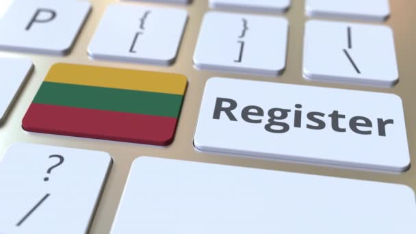 Register text and flag of Lithuania on the keyboard. Online services related 3D animation — Stock Video