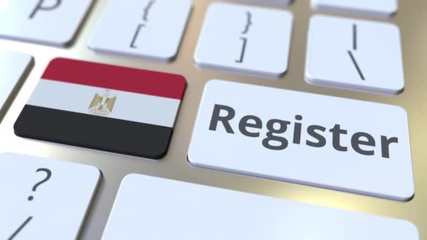 Registreer tekst en vlag van Egypte op het toetsenbord. Online diensten gerelateerde 3D animatie — Stockvideo