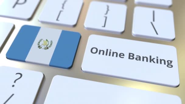 Online Bankovní text a vlajka Guatemaly na klávesnici. Koncepční 3D animace související s financováním Internetu — Stock video
