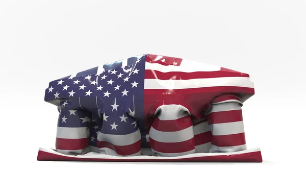 Дефляція надувних банків або уряду з друкованим прапором США. Американська економічна або політична криза пов'язана концептуальний 3D рендеринг — стокове фото