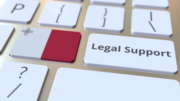 Legal Support text and flag of Malta on the computer keyboard. Online legal service related 3D animation — Stock Video