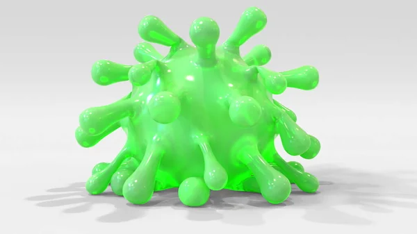 Modello coronavirus in gomma verde cadente, rendering concettuale 3D — Foto Stock