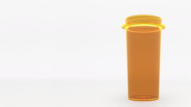 Бутылка апельсиновой аптеки с рибавирином в качестве возможного лекарства от болезни COVID-19. 3D анимация — стоковое видео
