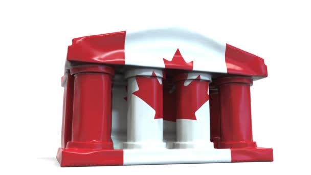 Deflating o banco inflável ou o edifício do governo com bandeira impressa de Canadá. Crise econômica ou política canadense relacionado animação 3D conceitual — Vídeo de Stock