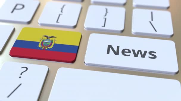 Κείμενο ειδήσεων και σημαία του Εκουαδόρ στα πλήκτρα ενός πληκτρολογίου υπολογιστή. Εθνικό online media σχετικές εννοιολογική 3D animation — Αρχείο Βίντεο