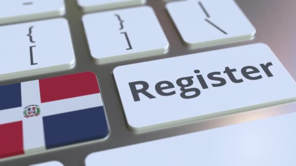 Register text and flag of the Dominican Republic on the keyboard. Online services related 3D animation — Stock Video