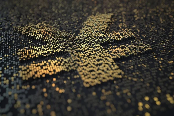 Altın sayı çubukları siyah arkaplanda JPY yen sembolü oluşturur. 3B görüntüleme — Stok fotoğraf