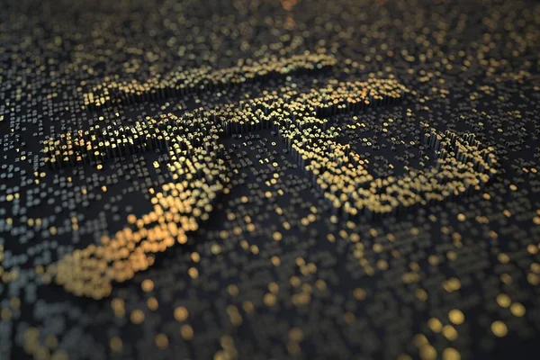 Золотые цифры составляют юань или юань символ на черном фоне. 3D рендеринг — стоковое фото