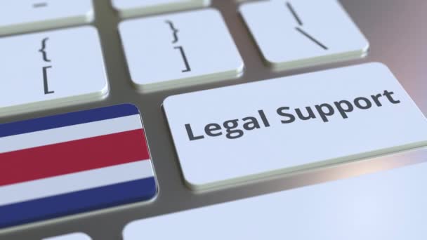 Soporte Legal texto y bandera de Costa Rica en el teclado de la computadora. Servicio legal en línea relacionado con la animación 3D — Vídeos de Stock