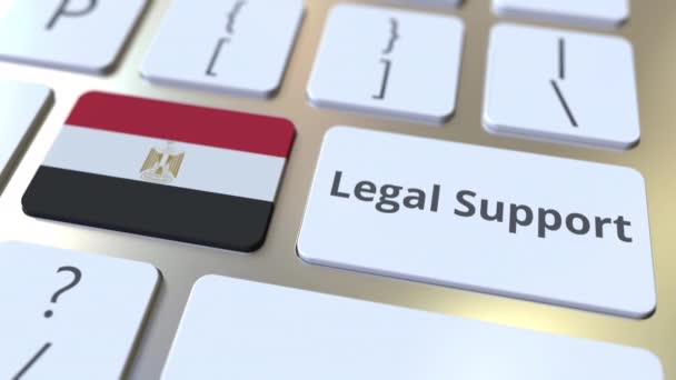 Legal Support teks dan bendera Mesir pada papan ketik komputer. Animasi 3D layanan hukum daring — Stok Video