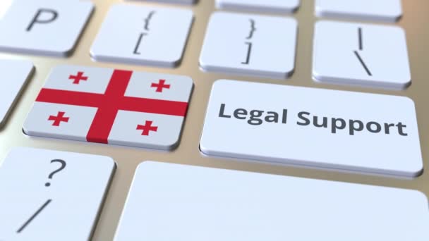 Text právní podpory a vlajka Gruzie na počítačové klávesnici. Online právní služba související 3D animace — Stock video