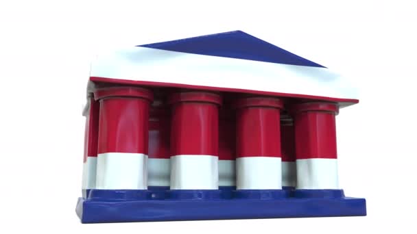 Deflating inflatable bank or government building with printed flag of Costa Rica. Costa Rican economic or political crisis related conceptual 3D animation — Stock Video