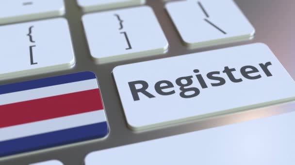 Registreer tekst en vlag van Costa Rica op het toetsenbord. Online diensten gerelateerde 3D animatie — Stockvideo