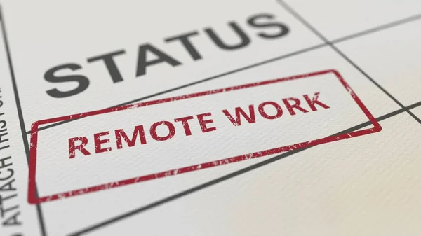 Red REMOTE WORK cap pada formulir kertas. Perender 3D — Stok Foto