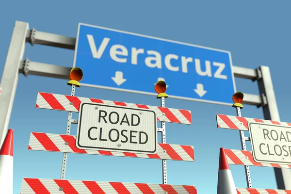Absperrungen am Verkehrsschild der Stadt Veracruz. Aussperrung in Mexiko — Stockfoto