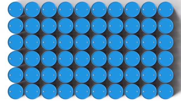 Muchos tambores de acero o barriles industriales con el logotipo de Chevron Corporation. Animación Editorial 3D — Vídeo de stock