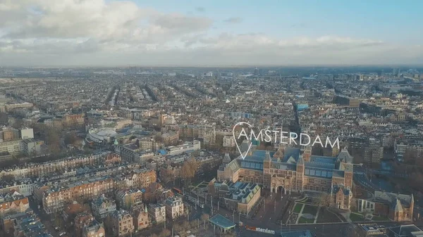 Letecký snímek Amsterdamu s městským geotagem, Nizozemsko — Stock fotografie