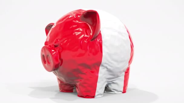 Deflating o banco inflável do porquinho com bandeira impressa de Peru. Crise financeira peruana relacionado animação 3D conceitual — Vídeo de Stock