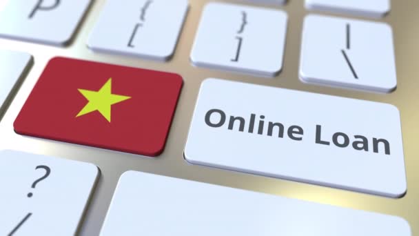 Online prestito testo e bandiera del Vietnam sulla tastiera. Animazione 3D concettuale relativa al credito moderno — Video Stock