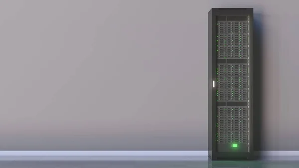 Singolo rack server, spazio vuoto per testo o grafica. Rendering 3D — Foto Stock