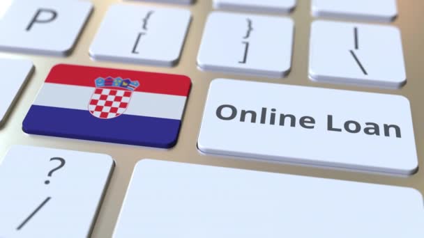 Online Pożyczka tekst i flaga Chorwacji na klawiaturze. Nowoczesna konceptualna animacja 3D związana z kredytem — Wideo stockowe