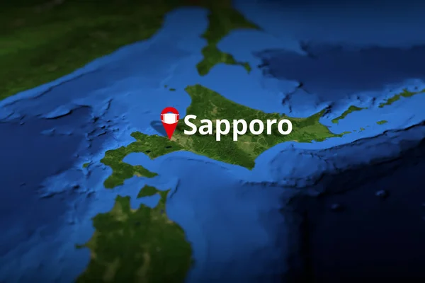 Sapporo, Japão cidade geotag com máscara facial, COVID-19 coronavírus doença quarentena relacionado 3D renderização — Fotografia de Stock