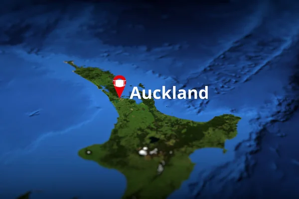 Auckland, Nya Zeeland geotag med ansiktsmask, COVID-19 coronavirus sjukdom själv isolering relaterade 3D-rendering — Stockfoto