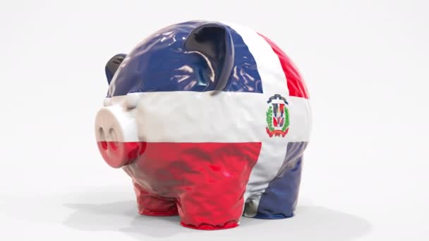 Tirelire gonflable dégonflable avec drapeau imprimé de la République dominicaine. crise financière dominicaine liée à l'animation 3D conceptuelle — Video