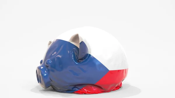 用捷克共和国国旗拆开充气储蓄罐。捷克金融危机相关概念3D渲染 — 图库照片