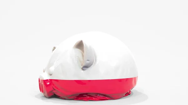 Deflating alcancía inflable con bandera impresa de Polonia. Renderizado 3D conceptual relacionado con la crisis financiera polaca — Foto de Stock