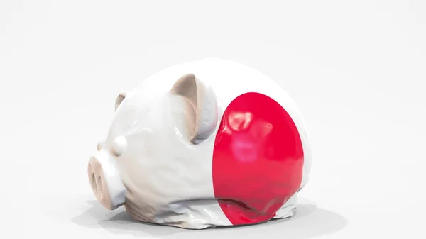 Deflating alcancía inflable con bandera impresa de Japón. Renderizado 3D conceptual relacionado con la crisis financiera japonesa — Foto de Stock
