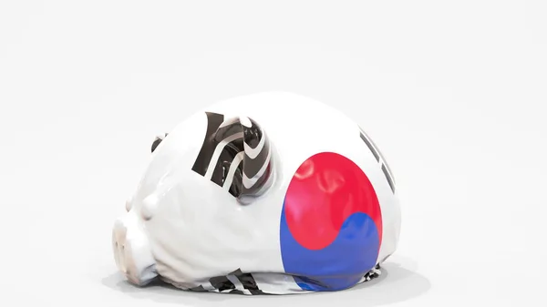 用韩国国旗拆掉充气储蓄罐。韩国金融危机相关概念3D渲染 — 图库照片