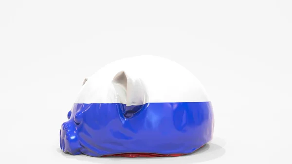 Deflating alcancía inflable con bandera impresa de Rusia. Ruso crisis financiera relacionada con la representación conceptual 3D —  Fotos de Stock