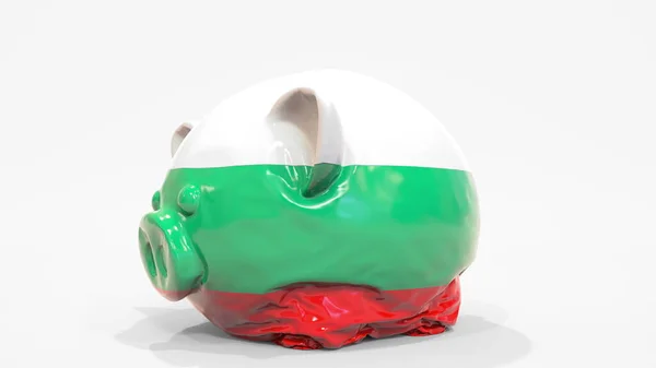 用保加利亚的印刷国旗拆除充气储蓄罐。保加利亚金融危机相关概念3D渲染 — 图库照片
