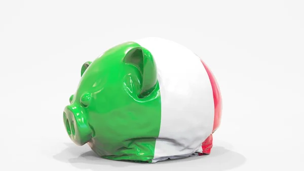 Tirelire gonflable dégonflable avec drapeau de l'Italie. Italien crise financière liée rendu 3D conceptuel — Photo