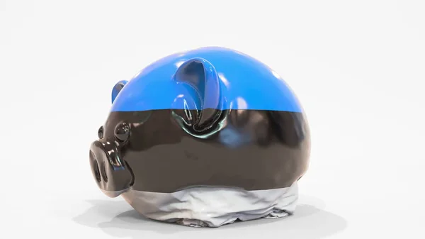 Deflating alcancía inflable con bandera de Estonia. Renderizado 3D conceptual relacionado con la crisis financiera estonia — Foto de Stock