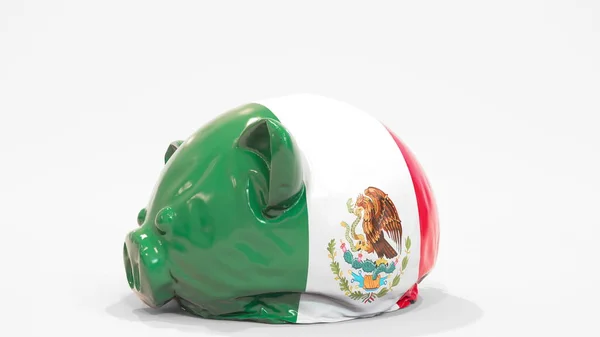 インフレータブル・ピギーバンクをメキシコの国旗でデフレさせる。メキシコの金融危機関連の概念3Dレンダリング — ストック写真