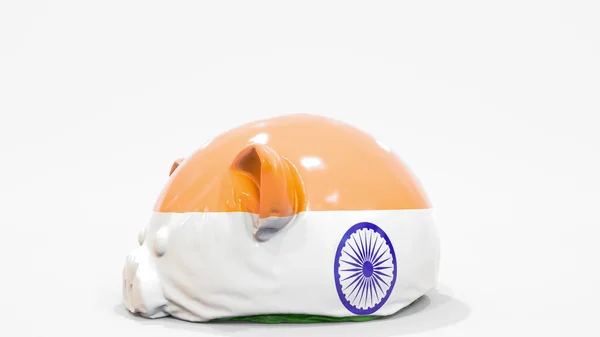 Deflating alcancía inflable con bandera de la India. Renderización 3D conceptual relacionada con la crisis financiera india —  Fotos de Stock