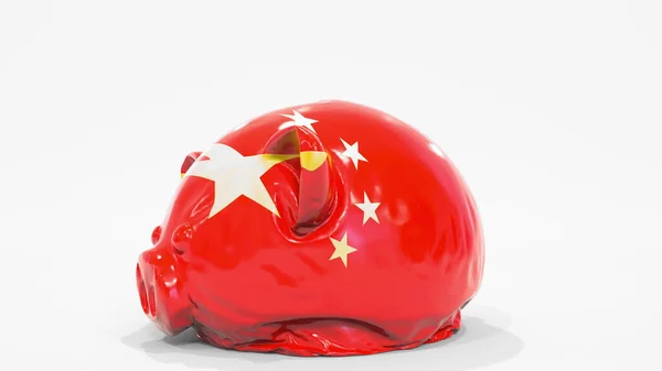 用中国国旗解除可充气储蓄罐的债务.中国金融危机相关概念3D渲染 — 图库照片