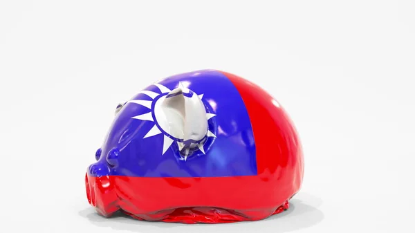 用印着台湾国旗的充气储蓄罐去壳。台湾金融危机相关概念3D渲染 — 图库照片