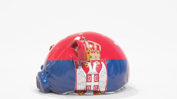 用印制的塞尔维亚国旗拆开充气储蓄罐。塞尔维亚金融危机相关概念3D渲染 — 图库照片