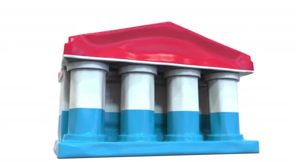 Banque gonflable dégonflable ou bâtiment gouvernemental avec drapeau du Luxembourg. Crise économique ou politique liée à l'animation 3D conceptuelle — Video