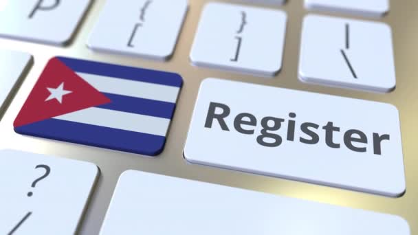 Registrar texto e bandeira de Cuba no teclado. Serviços online relacionados animação 3D — Vídeo de Stock