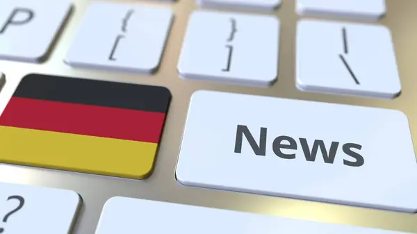 Nachrichtentext und Flagge von Deutschland auf den Tasten einer Computertastatur. Nationale konzeptionelle 3D-Darstellung für Online-Medien — Stockfoto